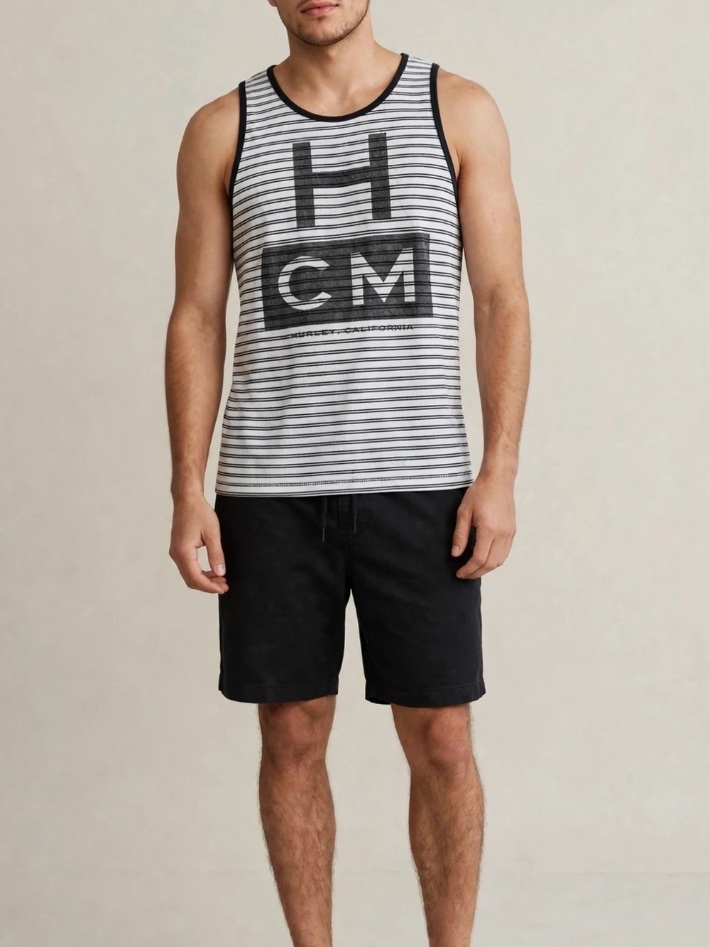 Hurley Black & White Striped Men's Tank